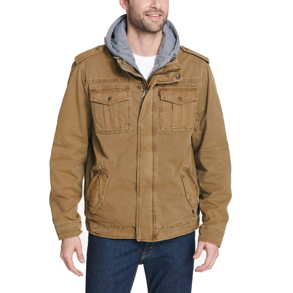 Levi's Men's Washed Cotton Hooded Military Jacket (Regular & Big & Tall Sizes)