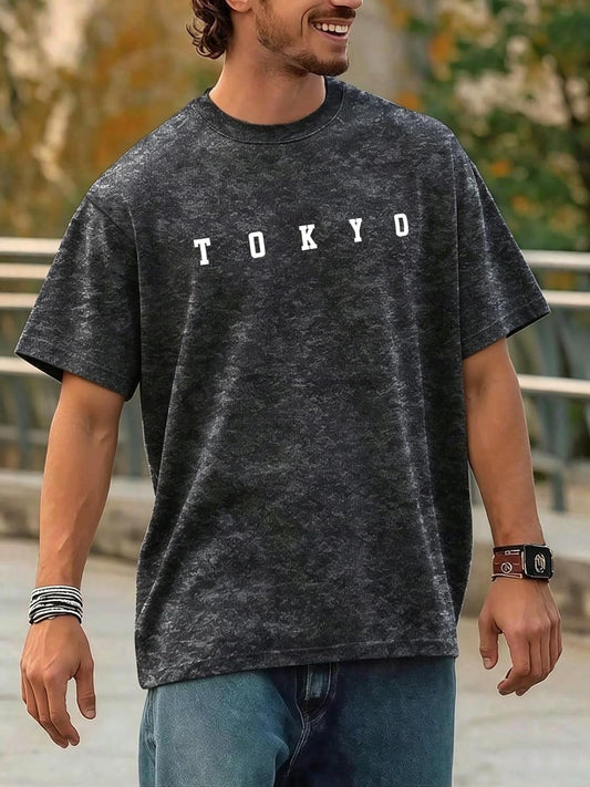 Men's Graphic T-Shirt Short-Sleeve Washed Crew Neck Vintage Tees