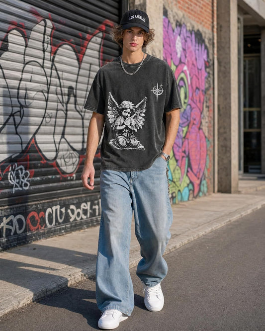 Graphic Tees Men Acid Washed Y2K Gothic Vintage Streetwear Cotton T-Shirt