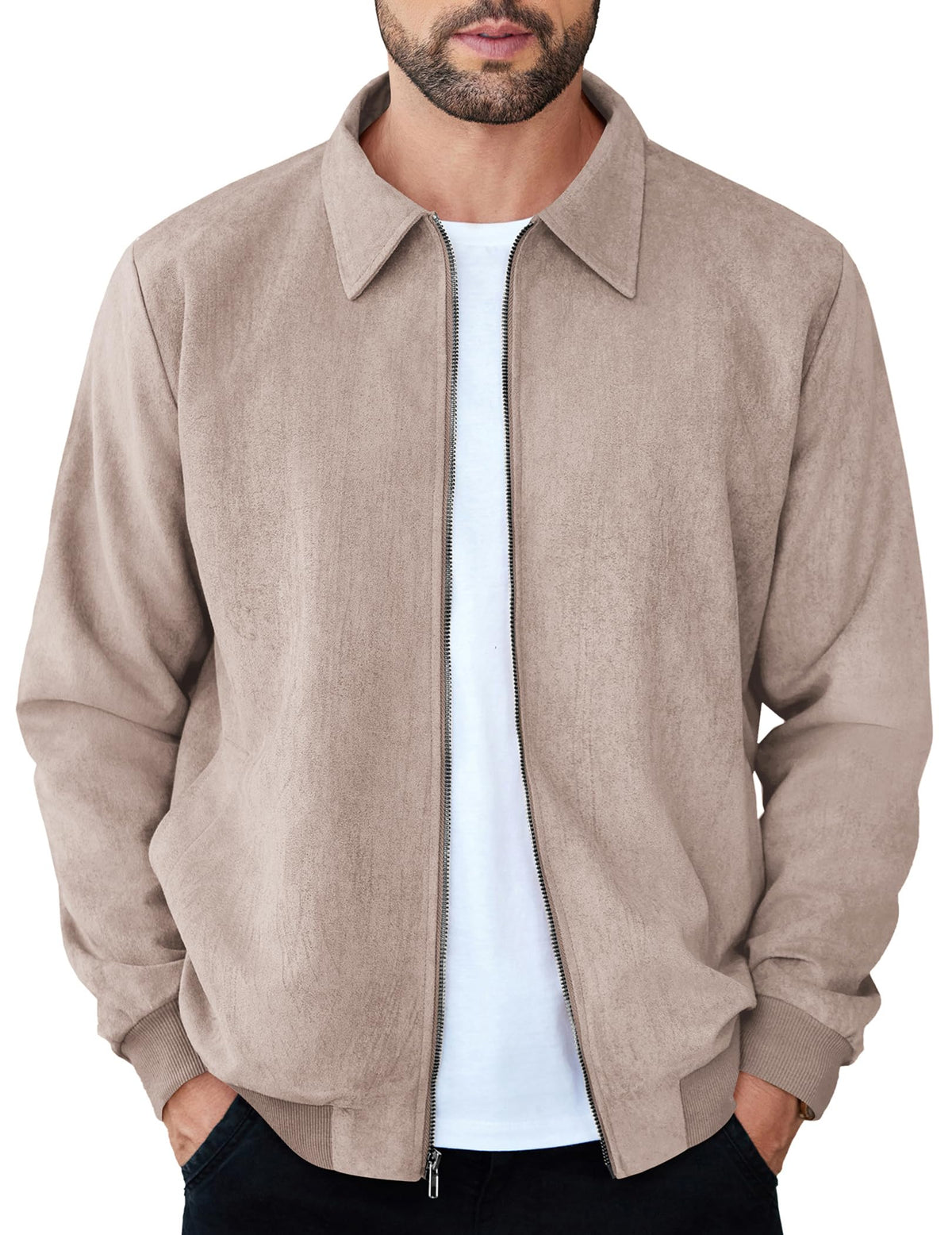COOFANDY Mens Suede Jacket Casual Stylish Leather Bomber Jacket Lightweight