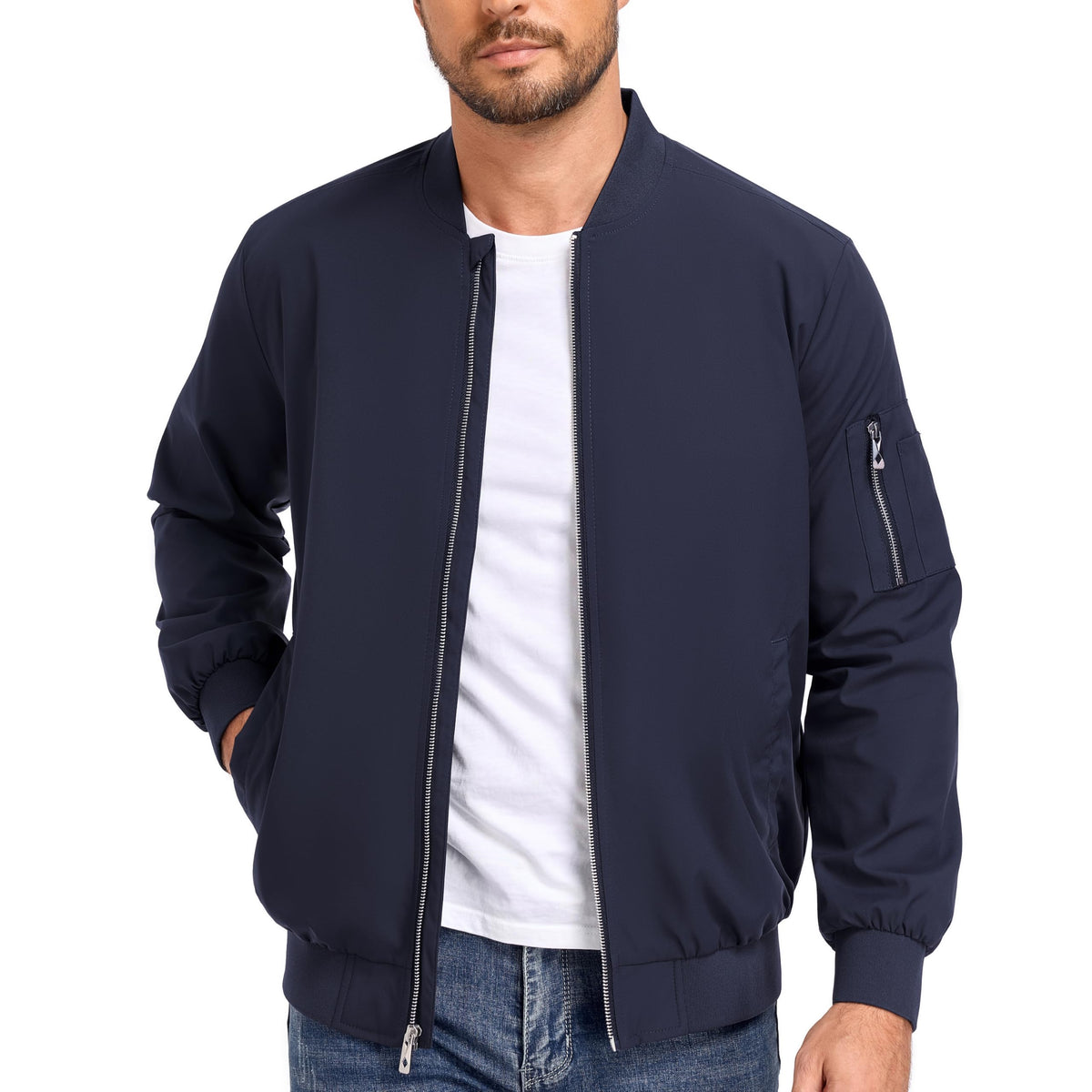 Men's Lightweight Windbreaker Bomber Jacket Zip Up Casual Coat with Pockets