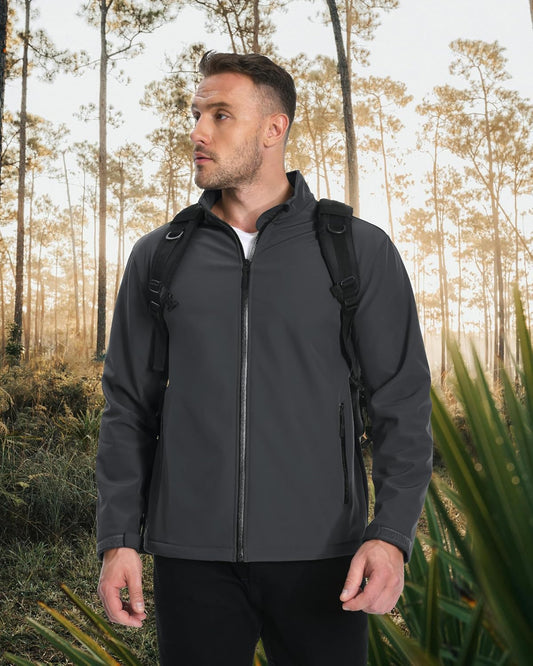 MAGCOMSEN Men's Fleece Lined Softshell Jacket Lightweight Waterproof Windbreaker Zip Up Winter Rain Coat Tactical Hiking