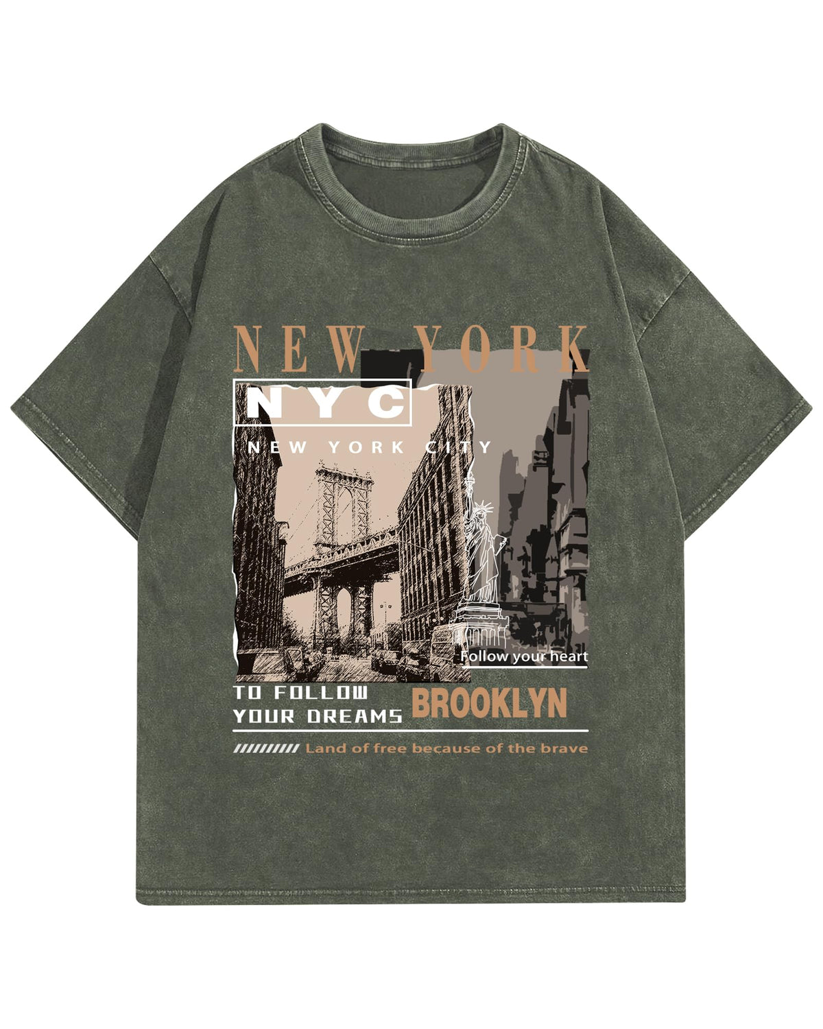 Graphic T-Shirt for Men New York Vintage Acid Wash Cotton Tees Y2K Tops