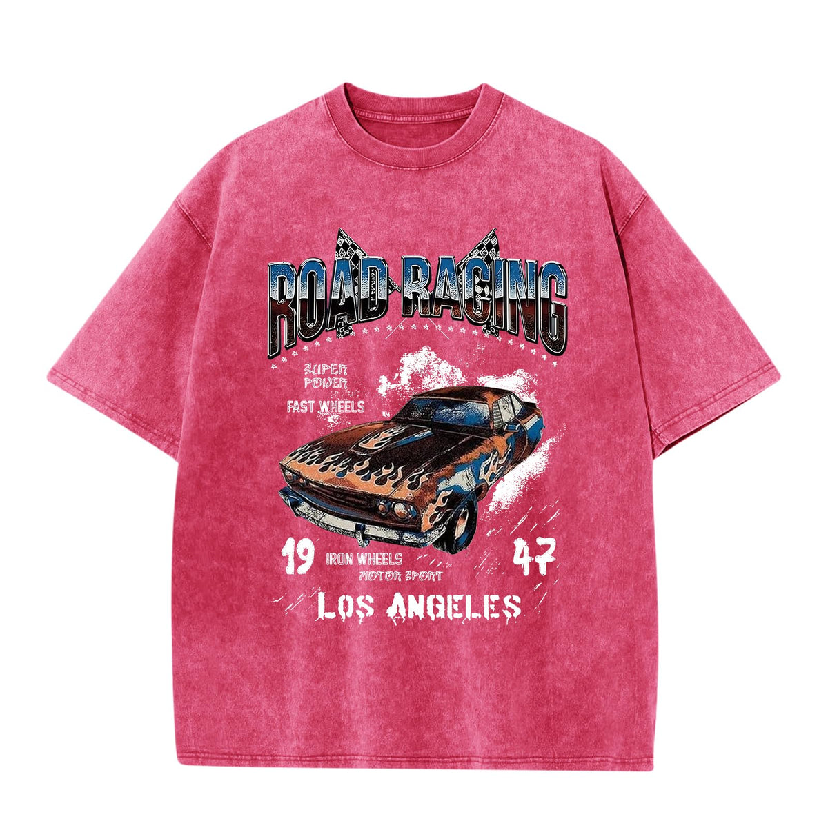 Mens Graphic T-Shirts Oversized Acid Wash Tshirt Vintage Streetwear Shirt Cool Road Racing Printed Tee Los Angeles Top