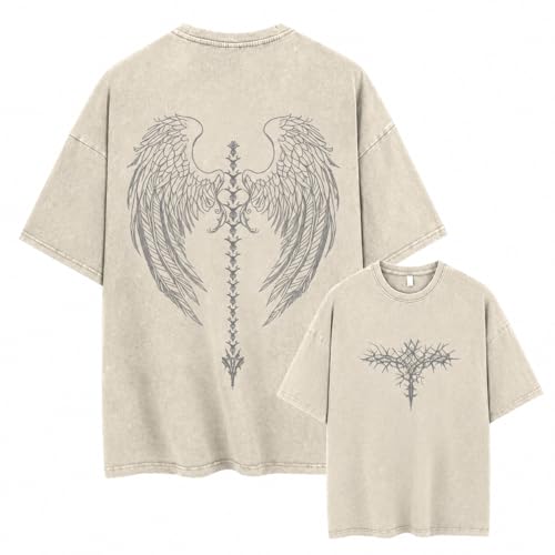 Men's Y2K Acid Wash Gothic Graphic T-Shirts Skull Print Vintage Oversized Washed Tees Grunge Clothes