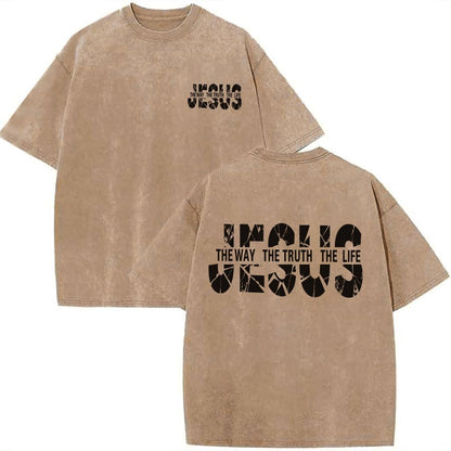 Eatbook Christian Shirts for Men Women Jesus Faith Oversized Acid Wash Tops