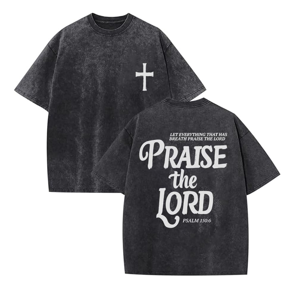 Eatbook Christian Shirts for Men Women Jesus Faith Oversized Acid Wash Tops