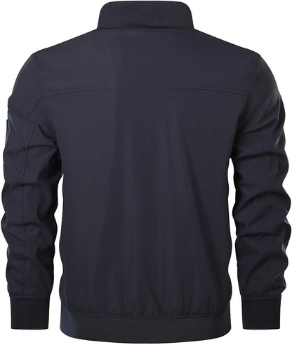 HOOD CREW Men’s Bomber Jacket Lightweight Casual Stylish Spring Fall Windbreaker Zip Up Outwear Coat with Pockets