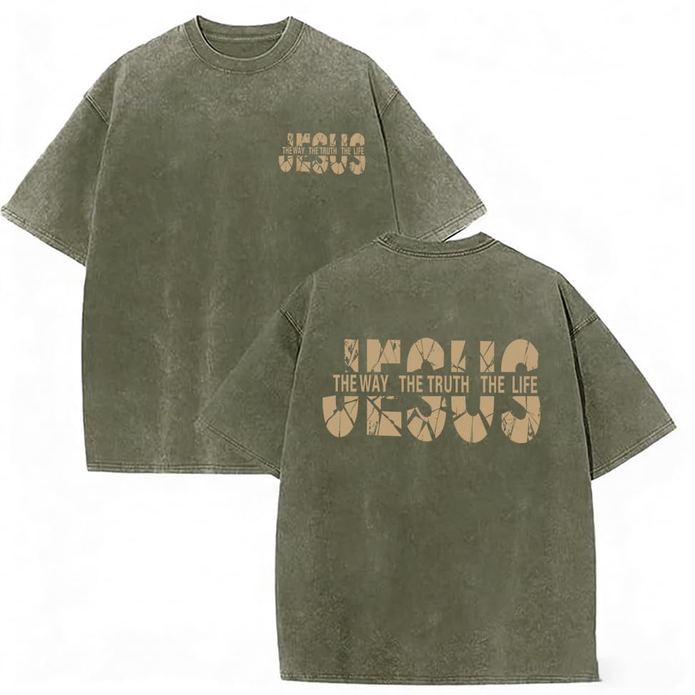 Eatbook Christian Shirts for Men Women Jesus Faith Oversized Acid Wash Tops