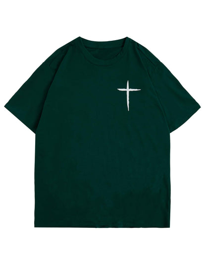 BEAUDRM Men's Plus Size Cross Graphic Tee Short Sleeve Regular Fit T Shirt