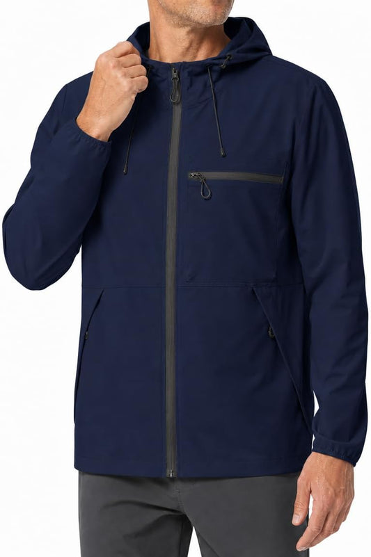 Men's Lightweight Windbreaker Jacket Full-Zip with Chest Pocket