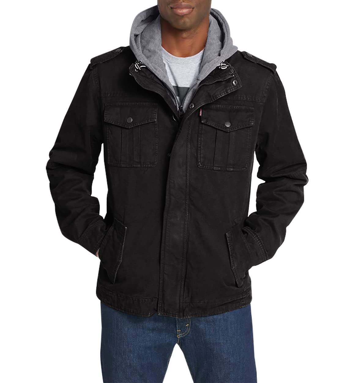 Levi's Men's Washed Cotton Hooded Military Jacket (Regular & Big & Tall Sizes)