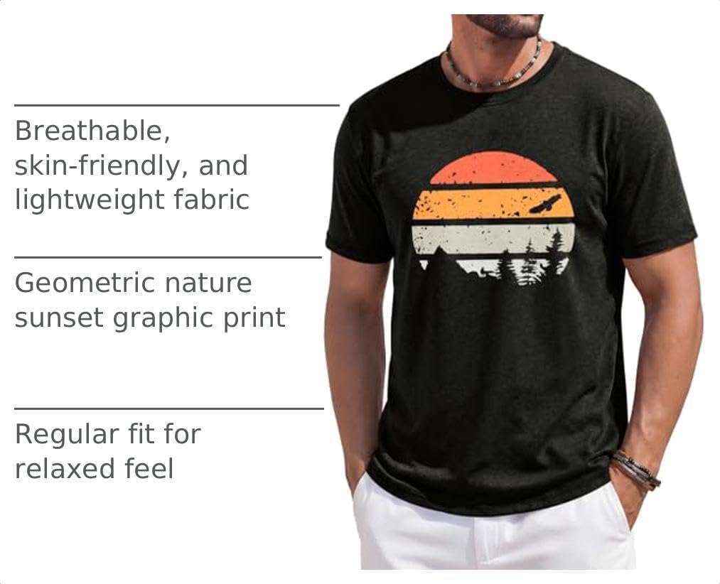 Runcati Mens Short Sleeve T-Shirts Casual Graphic Tees Summer Beach Tops