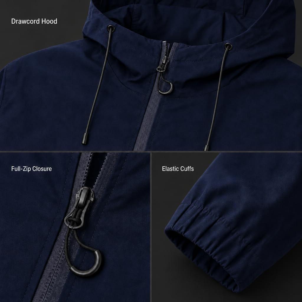 Men's Lightweight Windbreaker Jacket Full-Zip with Chest Pocket