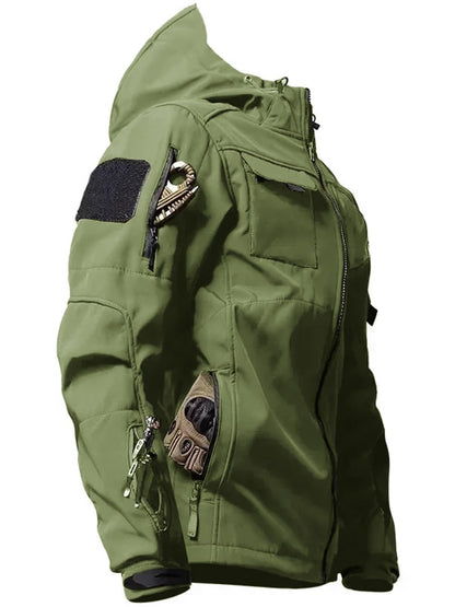 Men's Tactical Soft Shell Jacket Lightweight Water-Resistant Spring Fall Windbreaker Zip up Hooded Coat with Pockets