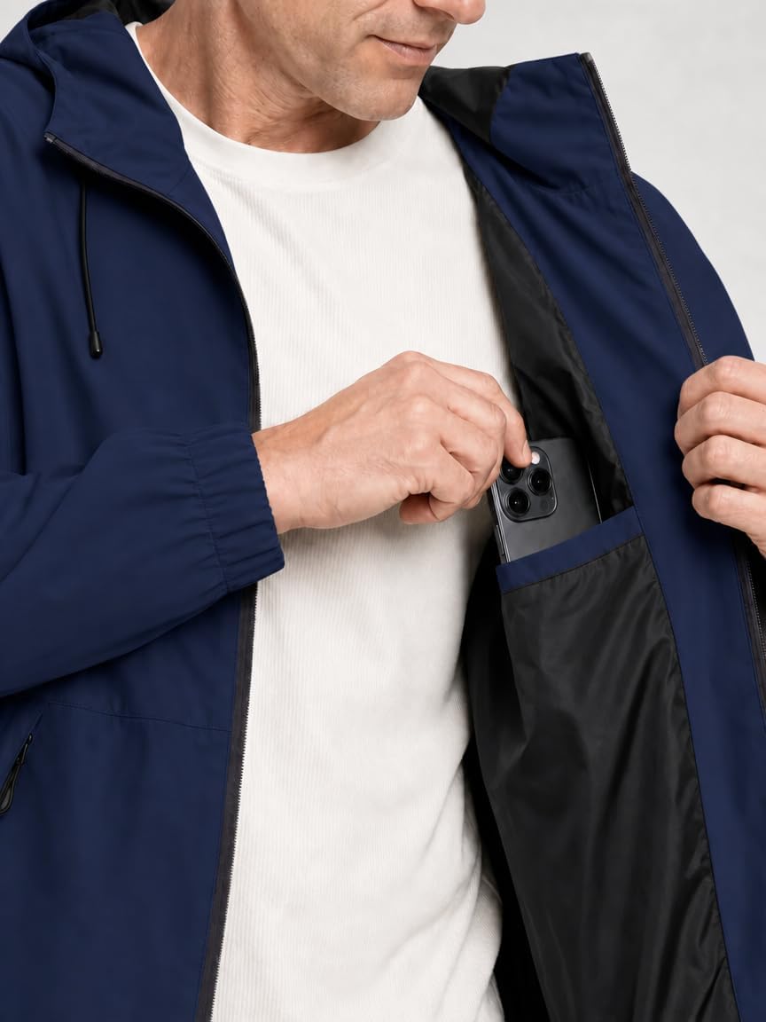 Men's Lightweight Windbreaker Jacket Full-Zip with Chest Pocket