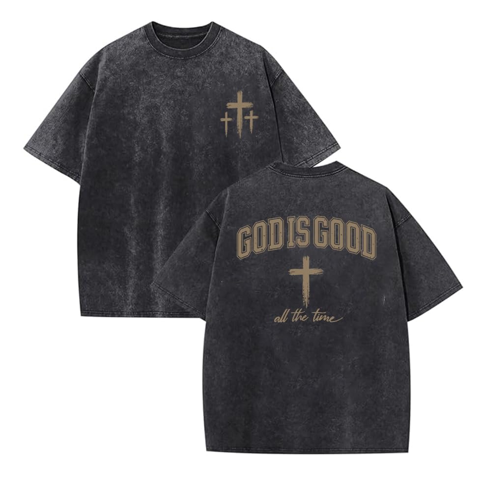 Eatbook Christian Shirts for Men Women Jesus Faith Oversized Acid Wash Tops