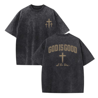Eatbook Christian Shirts for Men Women Jesus Faith Oversized Acid Wash Tops