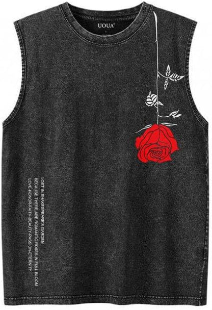 UOUA Men's Graphic Tank Tops Washed Sleeveless Tee Shirts