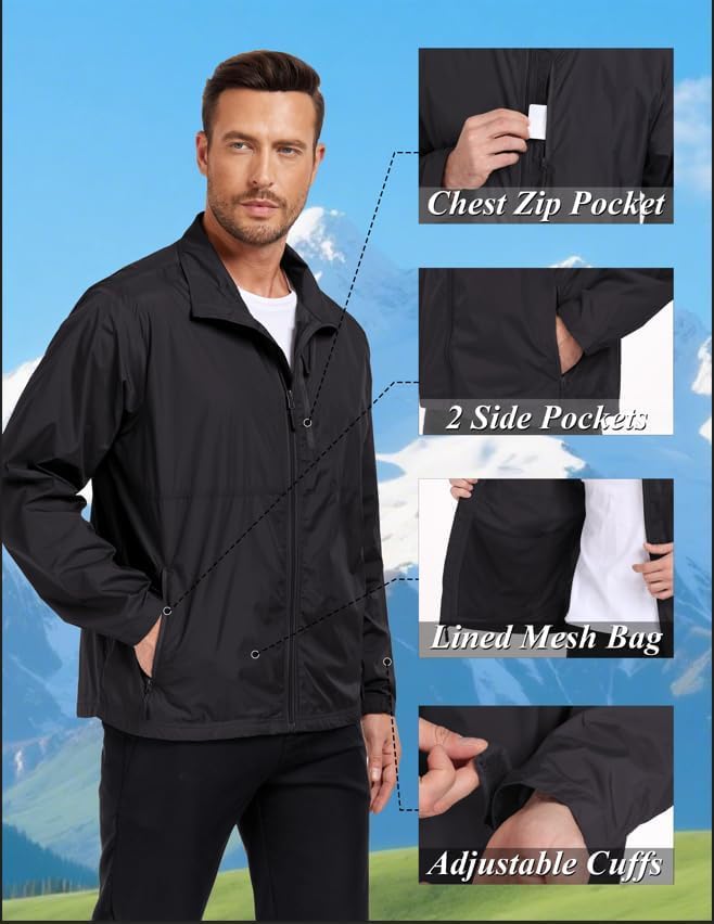 Men's Windbreaker Jackets Lightweight Single-layer for Spring/Autumn