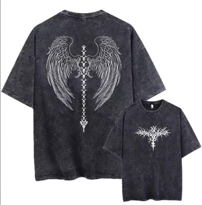 Men's Y2K Acid Wash Gothic Graphic T-Shirts Skull Print Vintage Oversized Washed Tees Grunge Clothes