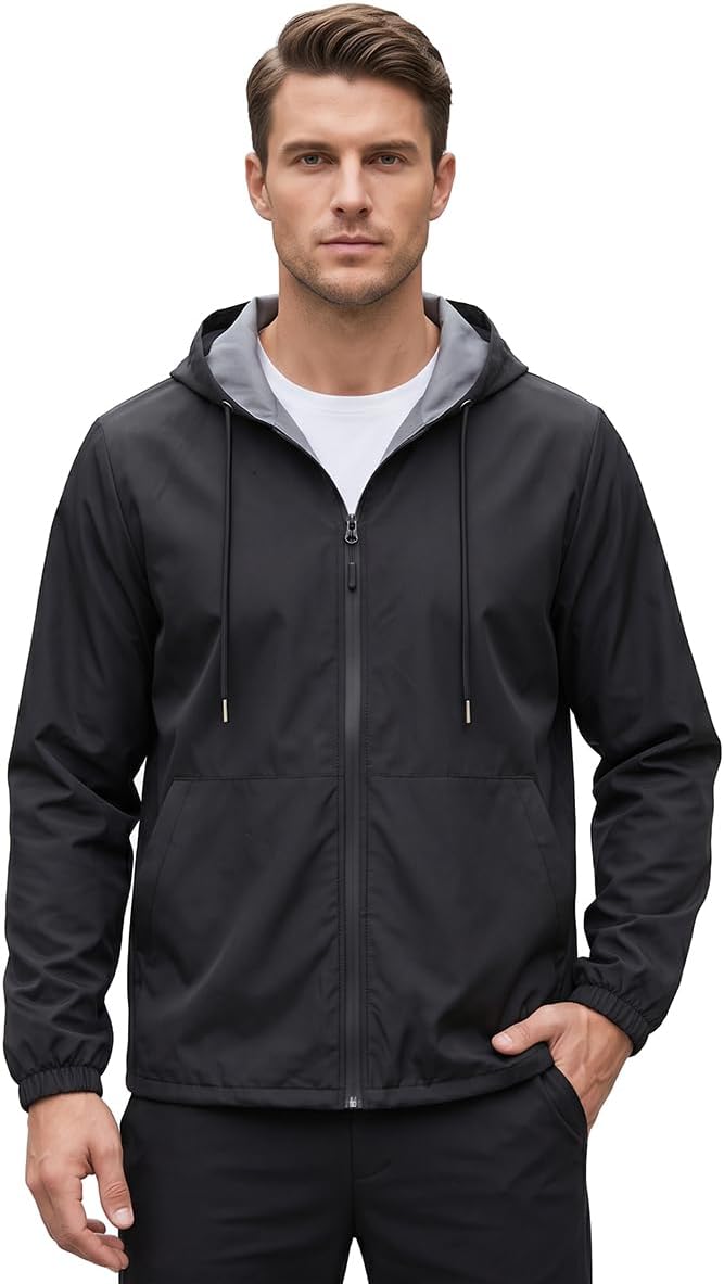 Men's Rain Jacket Hooded Raincoat Waterproof Windbreaker