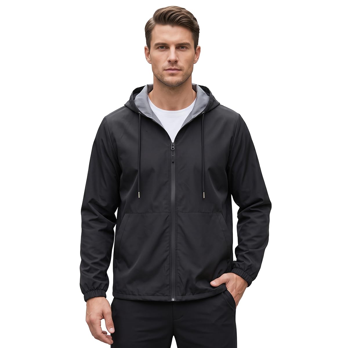 Men's Rain Jacket Hooded Raincoat Waterproof Windbreaker