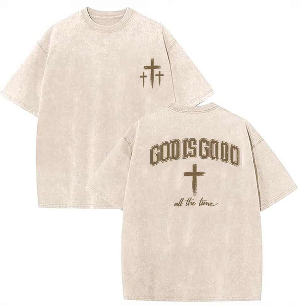 Eatbook Christian Shirts for Men Women Jesus Faith Oversized Acid Wash Tops