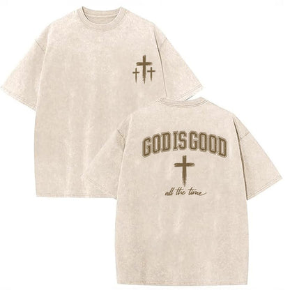 Eatbook Christian Shirts for Men Women Jesus Faith Oversized Acid Wash Tops