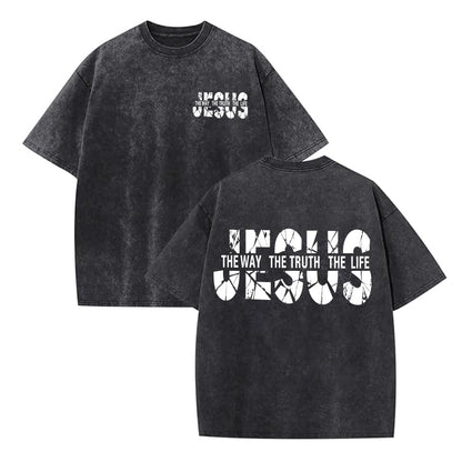 Eatbook Christian Shirts for Men Women Jesus Faith Oversized Acid Wash Tops
