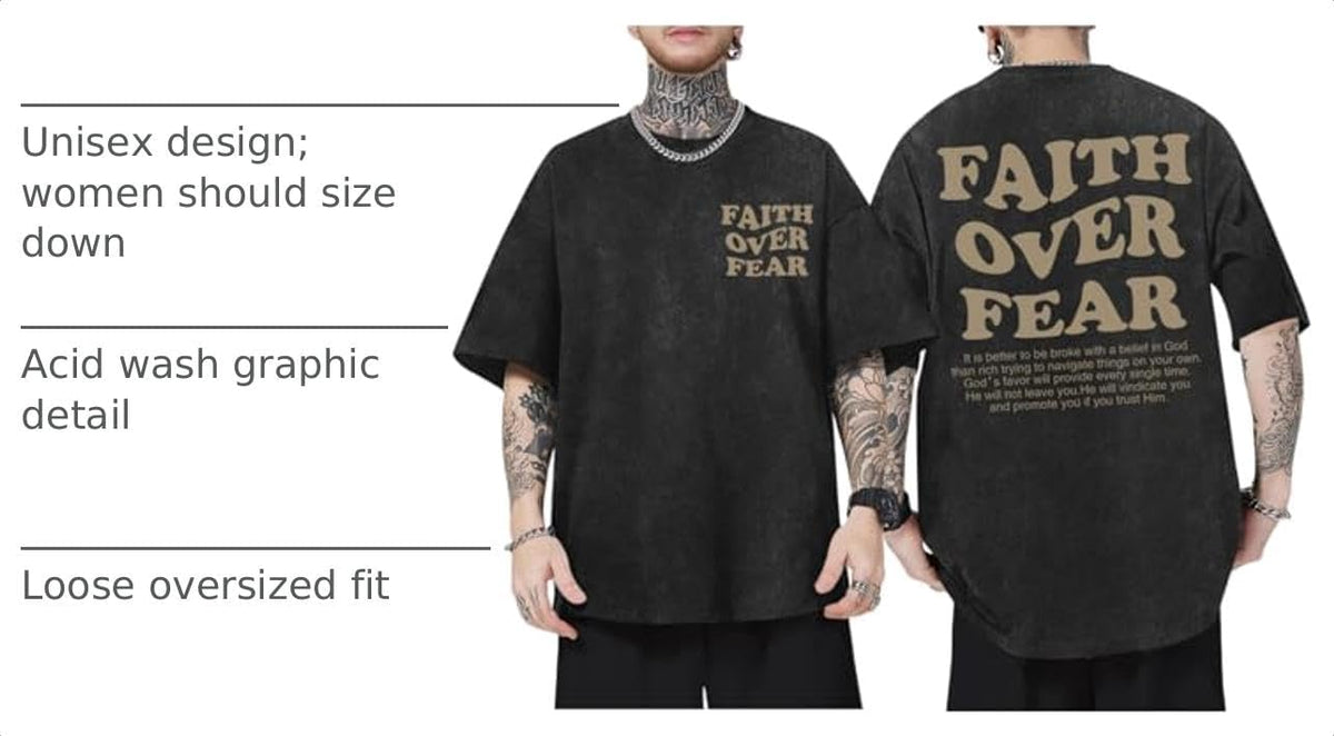 Christian Shirts for Men Faith Over Fear Oversized Tees