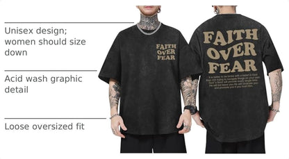 Christian Shirts for Men Faith Over Fear Oversized Tees
