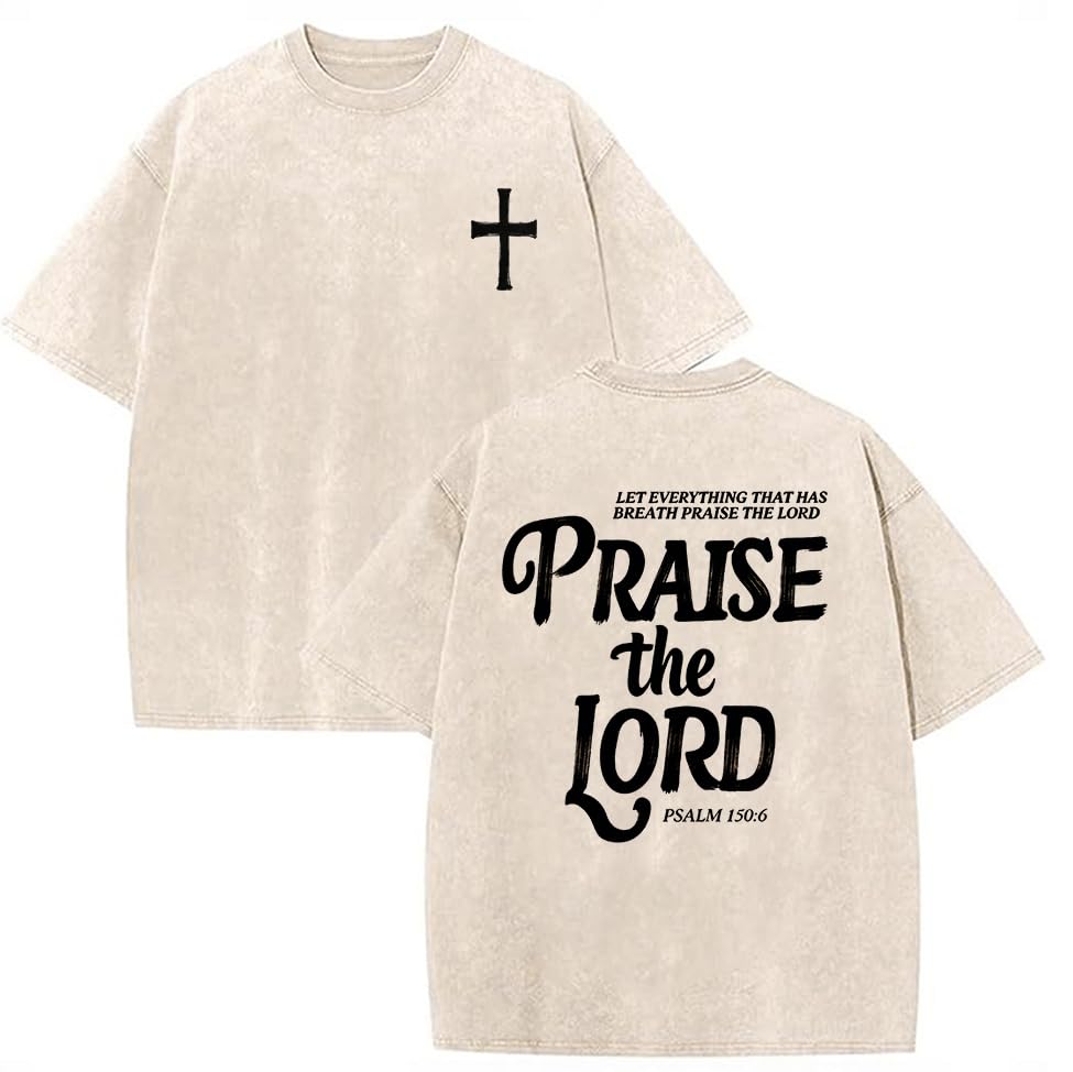 Eatbook Christian Shirts for Men Women Jesus Faith Oversized Acid Wash Tops