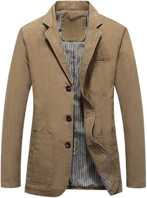 Men's Blazer Cotton Suit Sport Coat Classic Denim Casual Busniess Jacket
