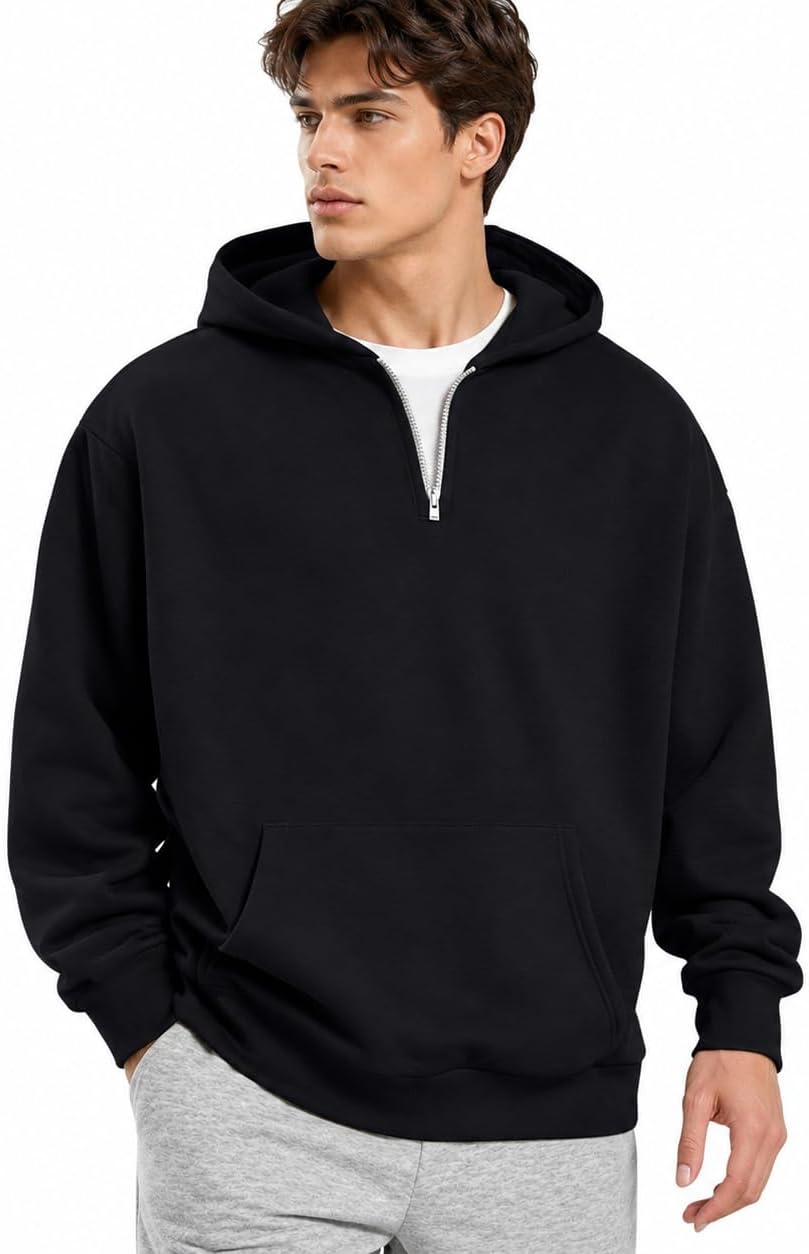 Men'S Quarter Zip Up Hoodies Fall Winter Jackets Drop Shoulder Sweatshirt