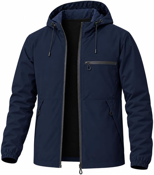 Men's Lightweight Windbreaker Jacket Full-Zip with Chest Pocket