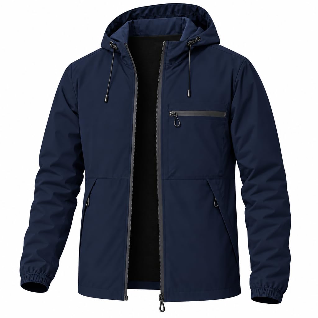 Men's Lightweight Windbreaker Jacket Full-Zip with Chest Pocket