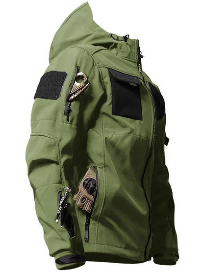 Men's Tactical Soft Shell Jacket Lightweight Water-Resistant Spring Fall Windbreaker Zip up Hooded Coat with Pockets