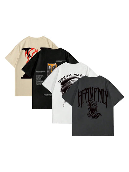 VIPWOLF Men's 4 Piece Y2K Graphic Tees Shorts Sleeve Cool T-Shirts Top