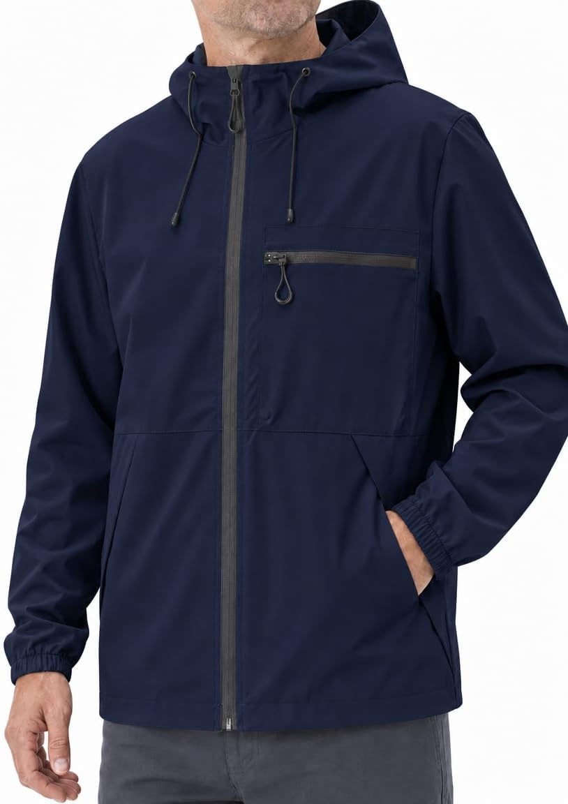 Men's Lightweight Windbreaker Jacket Full-Zip with Chest Pocket