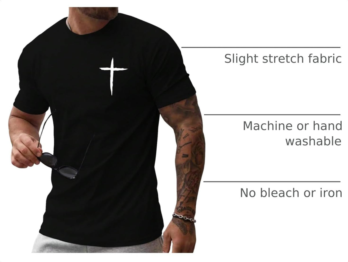 Floerns Men's Cross Print Short Sleeve T Shirt Crewneck Tee Shirts