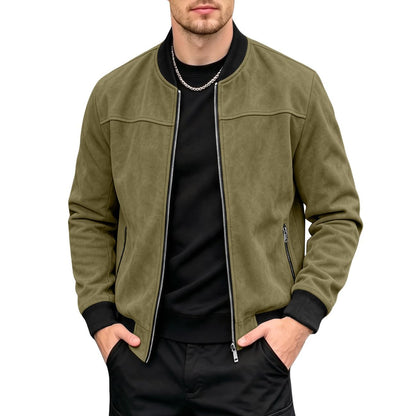 Men's Lightweight Suede Bomber Jackets Casual Full Zip Coat