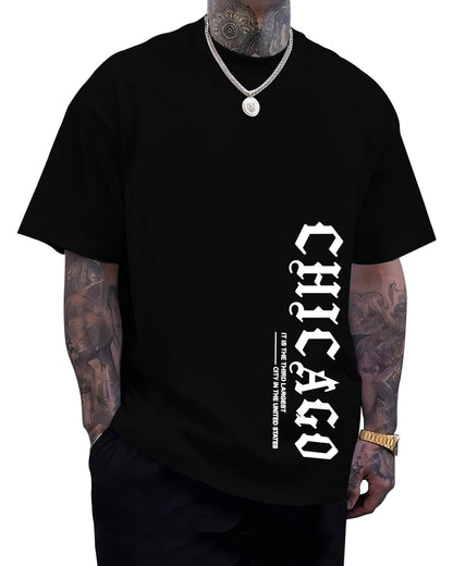 Aiyino Men's Chicago Graphic Tee – Gothic City 100% Cotton Casual Top