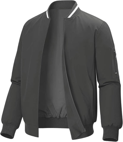 Mens Casual Lightweight Bomber Jackets Zipper Up Windproof Coat