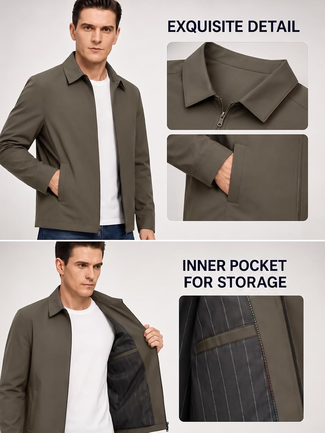 Allthemen Mens Lightweight Jacket Casual Zip Up Golf Work Jackets