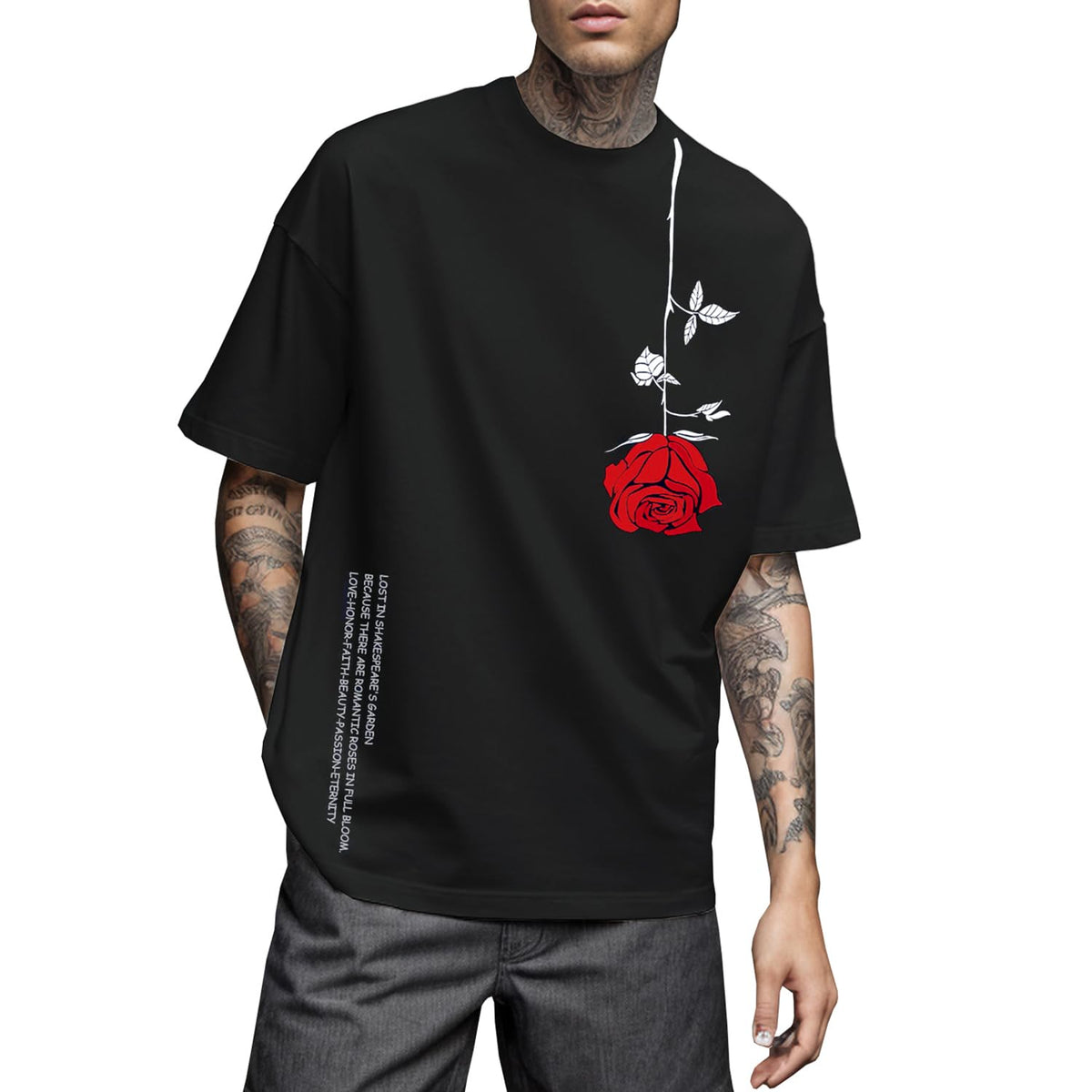UOUA Men's Graphic Tees Oversized Short Sleeve T-Shirt