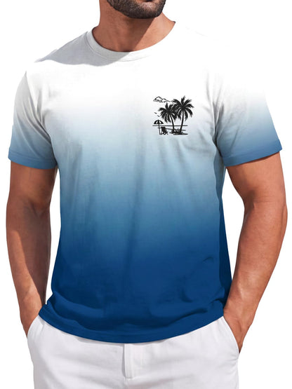 Runcati Mens Short Sleeve T-Shirts Gradient Graphic Vintage Hawaiian Tee