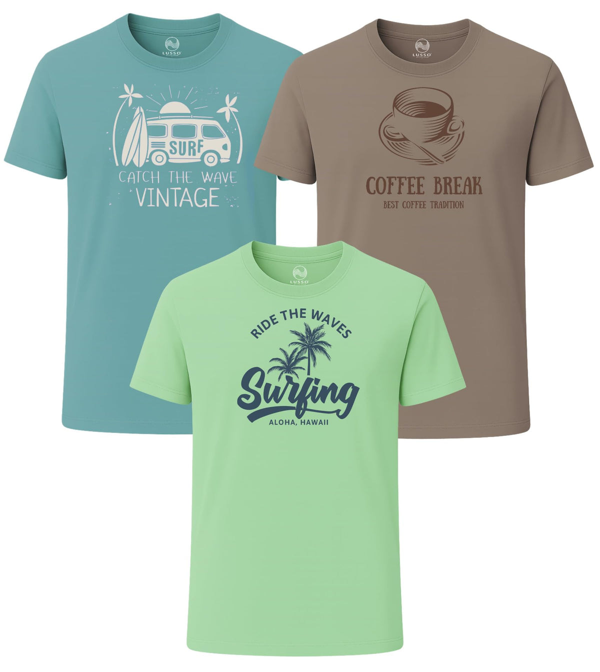 3 Pack Men's Graphic Short Sleeve Crewneck T-Shirts, 100% Cotton Casual Round Neck Printed Tees