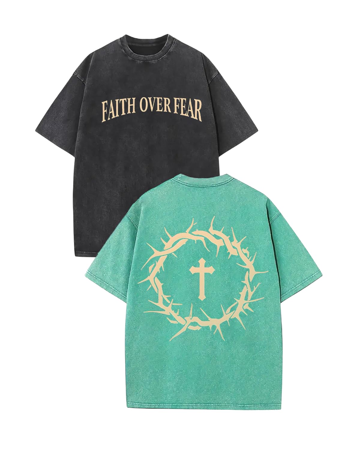 2 Packs Christian T Shirts for Men Oversized Tee Graphic Apparel Acid Washed Baggy Gym Top