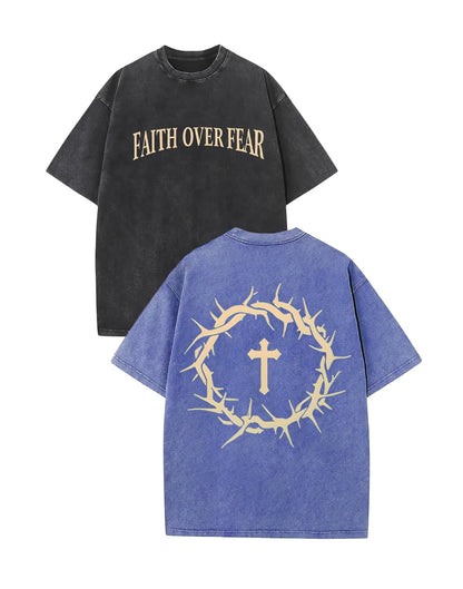 2 Packs Christian T Shirts for Men Oversized Tee Graphic Apparel Acid Washed Baggy Gym Top